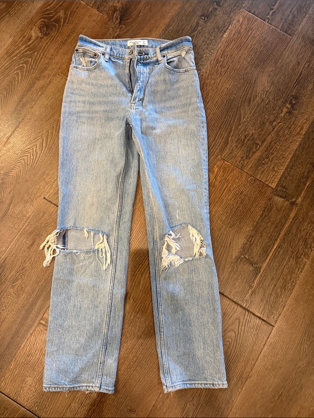 Abercrombie & Fitch Light Blue Straight Leg Distressed Jeans
